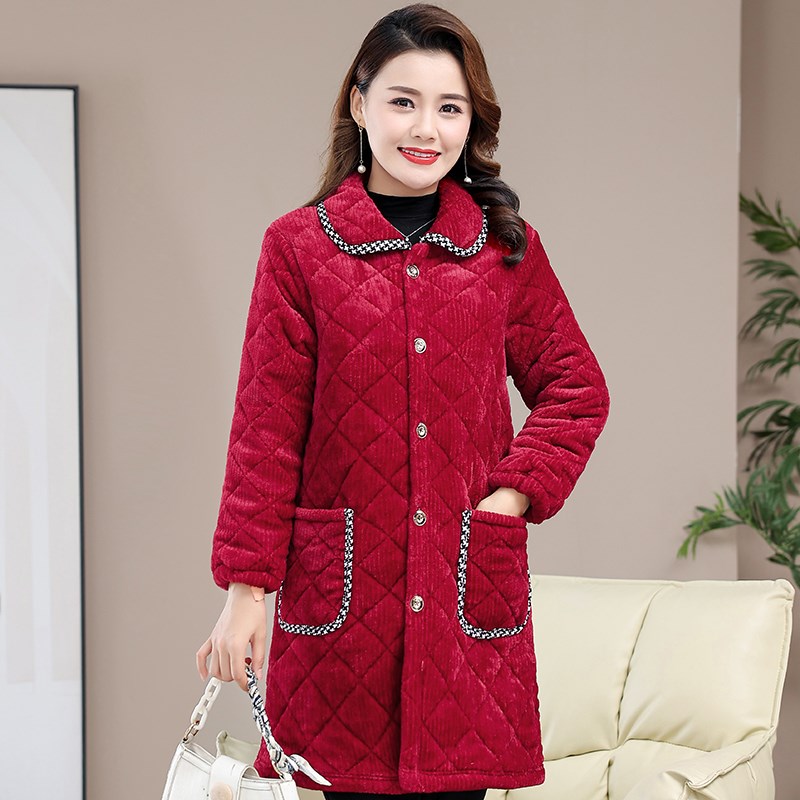加绒加厚女装罩衣外套冬季新款夹棉保暖工作服厨房防污中长款棉衣
