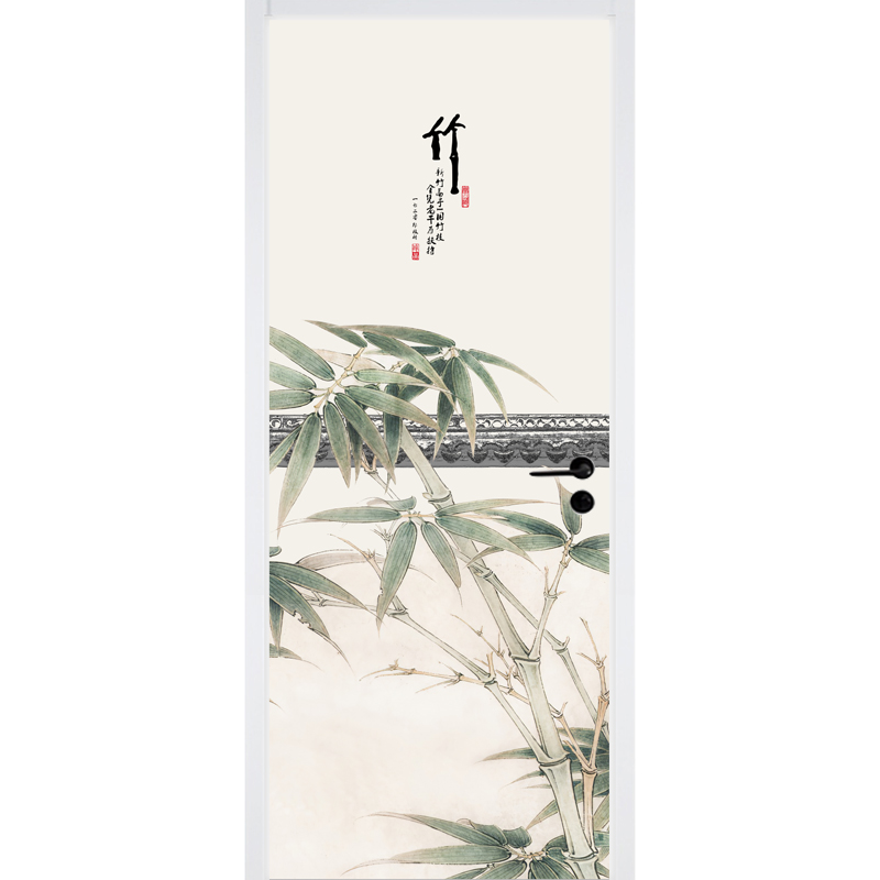 新中式禅意荷花花鸟门贴纸整张饭店餐厅茶室装饰贴画衣柜门玻璃贴图片