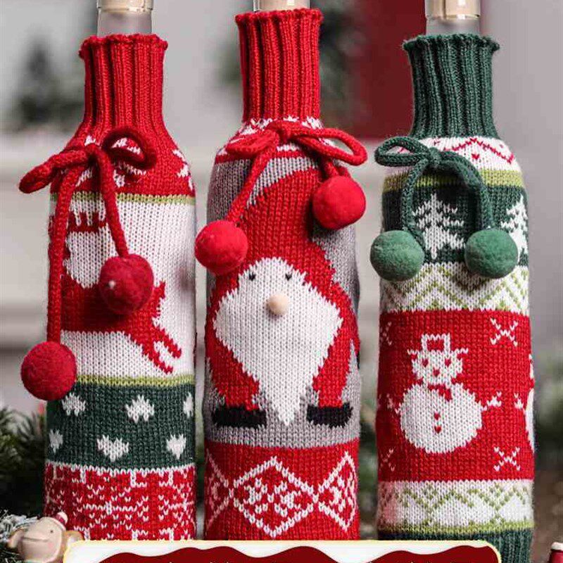 圣诞节装饰品红酒瓶套桌面公仔老人雪人麋鹿酒瓶袋场景布置小摆件