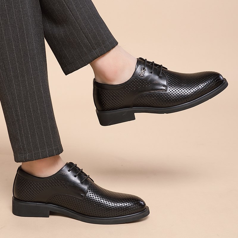 夏季透气皮鞋男款镂空商务皮鞋男士正装鞋内增高鞋子男鞋凉鞋