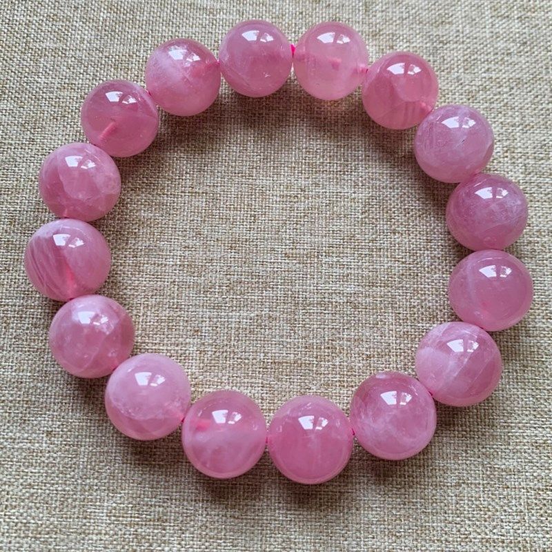 天然冰清楚马达加斯加粉红色水晶手镯,粉红色芙蓉石手镯,礼物的妇