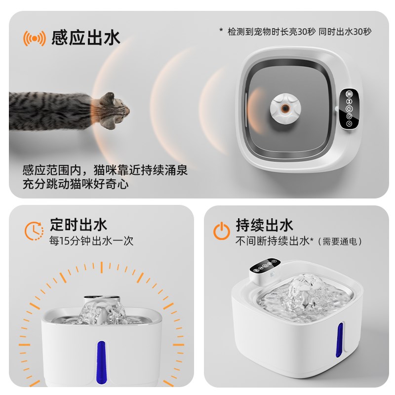 猫咪自动饮水机不插电无线感应宠物智能喝水饮水器不湿嘴流动循环