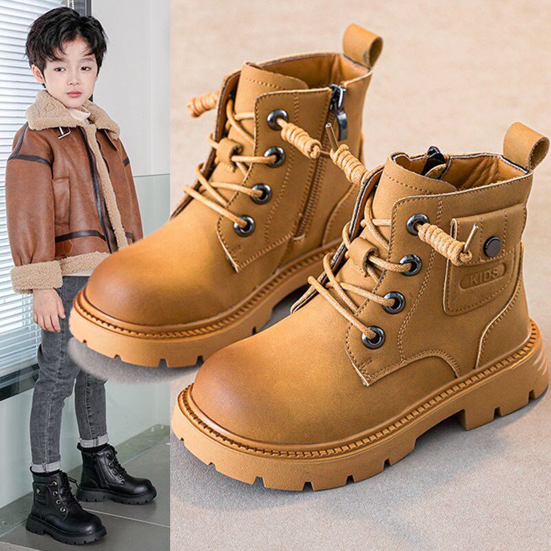儿童马丁靴2025新款秋冬男童鞋高帮加绒保暖男孩防水短靴工装靴子