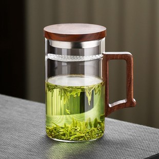 带过滤月牙杯玻璃水杯子办公室家用 绿茶杯个人茶水分离泡茶杯男士