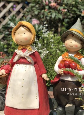 美式乡村花园景观庭院户外落地大摆件男孩女孩人物摆设幼儿园装饰