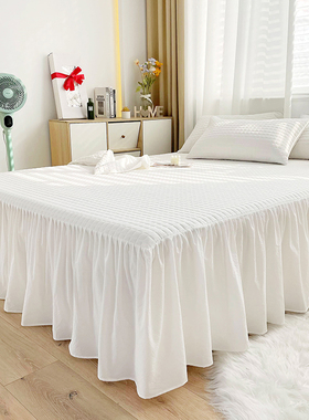 全棉水洗棉100纯棉夹棉床裙单件纯白色酒店专用床罩三件套四季用
