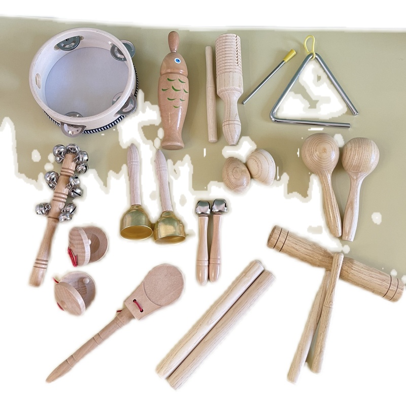 幼儿园奥尔夫打击乐器原木套装玩具教具响板沙锤铃鼓三角铁双响筒
