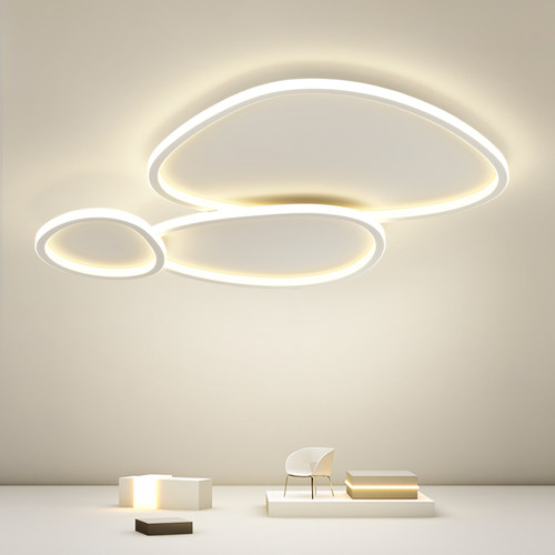 客厅主灯极简大厅顶灯现代简约大气组合灯具全白圆灯鹅卵石吸顶灯