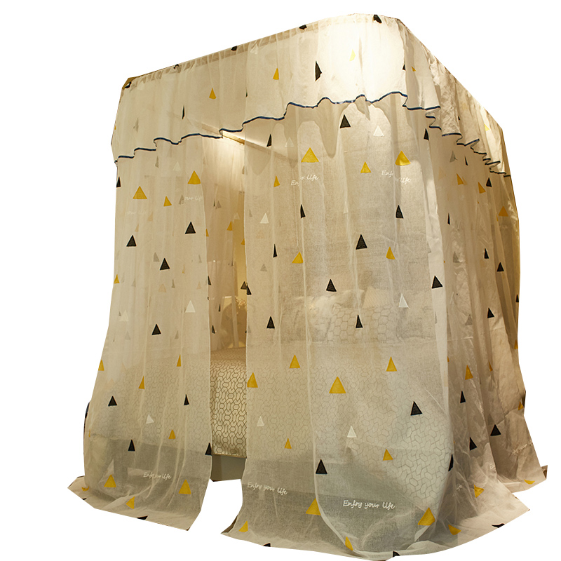 蚊帐家用1.8m1.5米床加密加厚u型轨道导轨支架落地欧式简约风纹帐