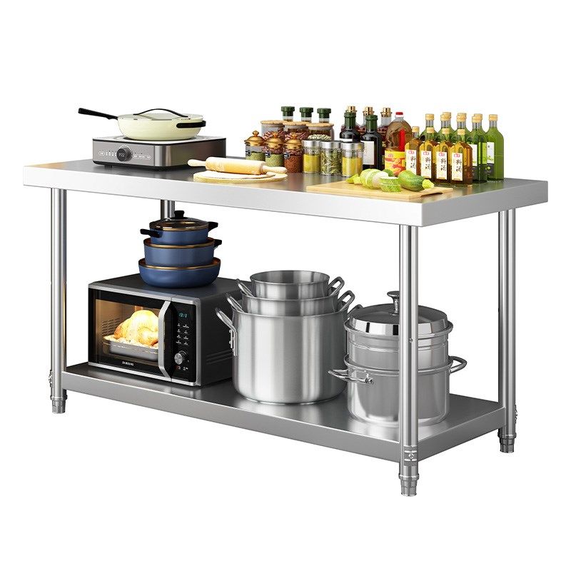 加厚不锈钢工作台商用双层操作台厨房案板切菜剁骨工作台多层架子