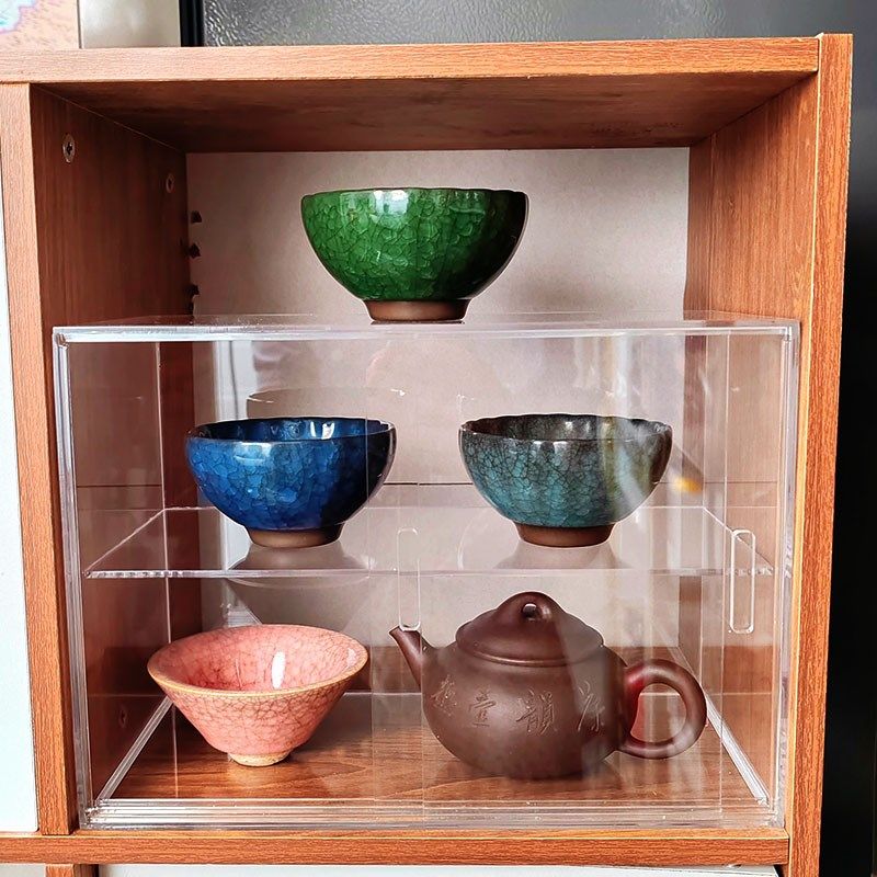 透明亚克力杯子收纳层柜双推拉门茶具展示架茶壶茶杯整理支持定制