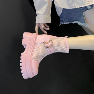 小个子10cm12cm15cm超高跟粗跟厚底网靴女夏季 镂空凉靴马丁靴 新款