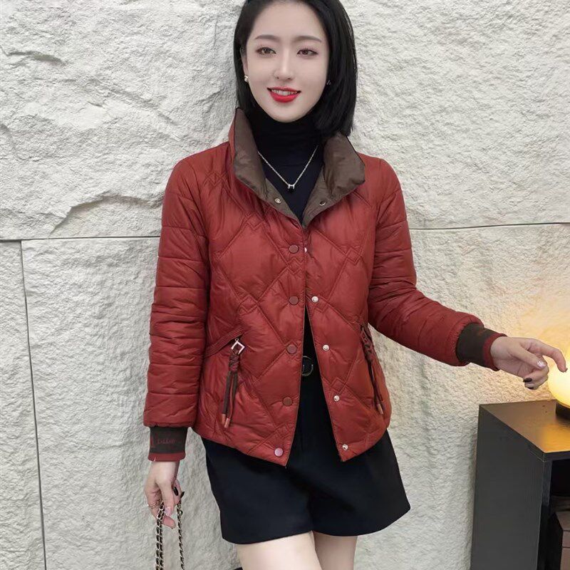 轻薄羽绒棉服女短款2024年新款红色韩版宽松小个子轻便棉衣秋冬季