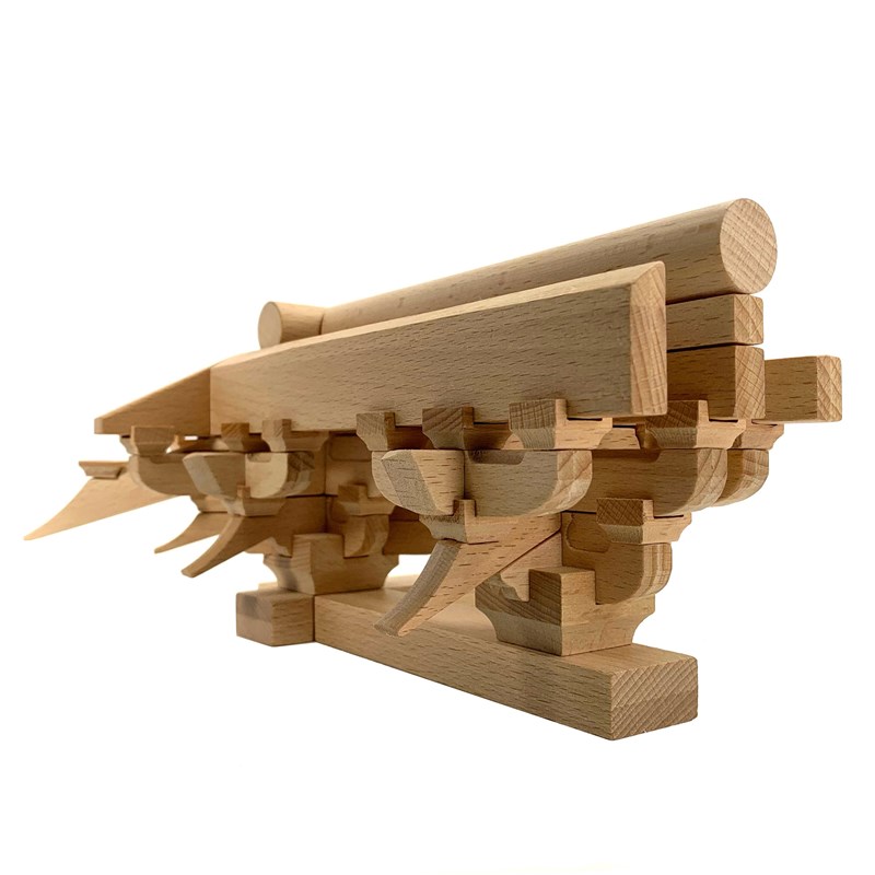 中国全榫卯结构实木积木古建筑斗拱模型拼装玩具国潮文创摆件教具