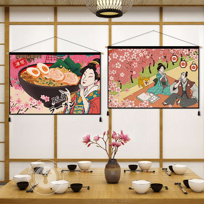 日式美食布艺挂画民宿餐厅墙面装饰背景布居酒屋寿司店挂毯装饰画图片