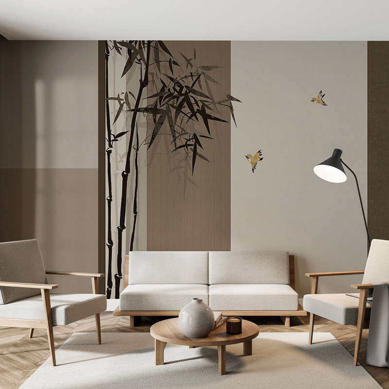 中式竹子花鸟壁纸餐厅卧室无纺布墙纸电视背景墙玄关墙布定制壁画