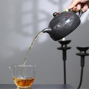 ZHIFU-12一件爆款宜兴砂壶手工制紫作矿身石黄泥通满刻月映春庭半