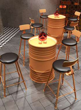 美ZXX式复酒吧圆登吧台古工业风油桶桌凳高脚椅子组合铁艺吧卡座