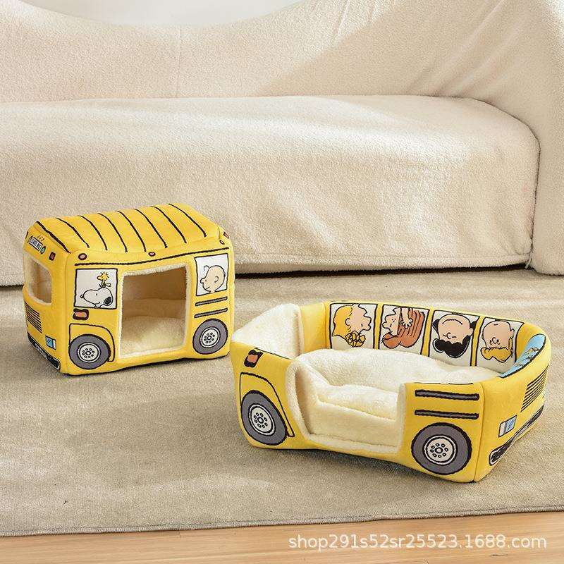 巴士闭造型猫窝可爱宠物窝四季通用半封猫折狗窝窝中小型犬396狗