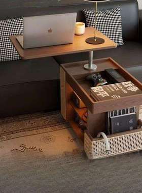 实木推移动带轮升茶YUJ几巴士小户边型降家用客厅沙发柜古风小车