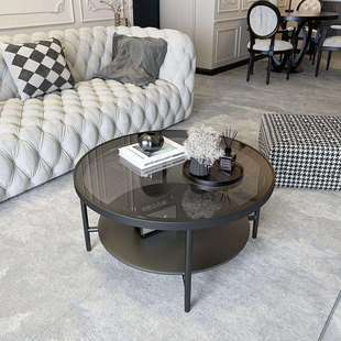 网红客厅茶YK 014几网红家钢用小型化玻璃双茶几桌圆形层现代户简