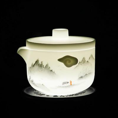 档冰种手绘祥云RCP手抓壶羊脂玉白茶壶陶泡瓷功瓷夫家用手工高茶