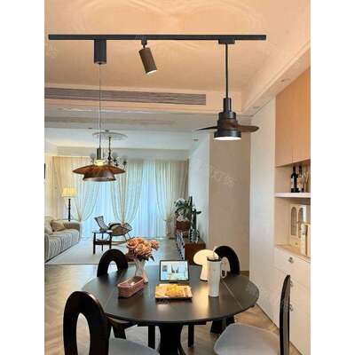 新款古风餐厅可升降扇CLV灯轨道移餐动桌代饭厅简现约复风古吊灯