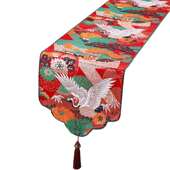 新中式 桌旗茶桌垫布茶台URM禅意布餐桌绸云锦茶缎长条床旗几aω