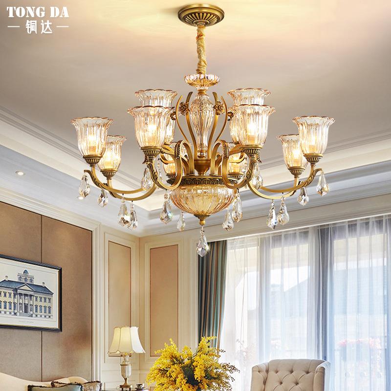 9246欧水晶全铜灯别式墅灯大气客厅餐厅灯复式楼吊房间轻奢吊美式