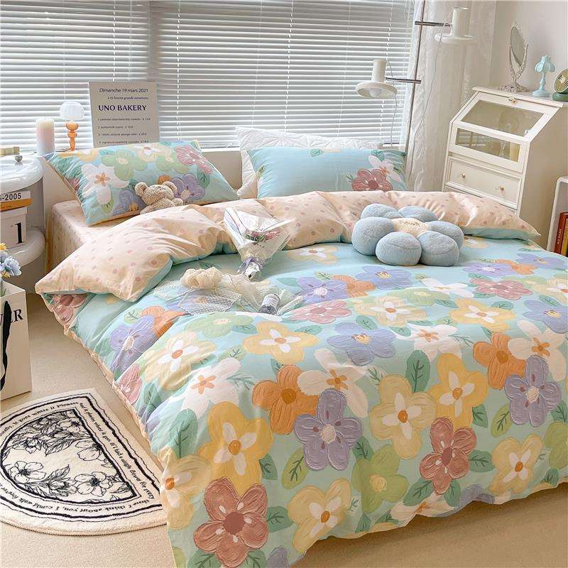 V45O古复油少女纯F6T9TS棉床四件套小清新美式被套碎花田园画床单