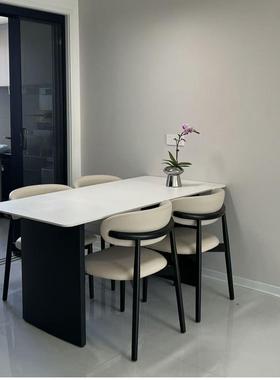 现代极岩简餐桌黑色家用餐椅组小OAH板户型意式长方形饭桌民合宿