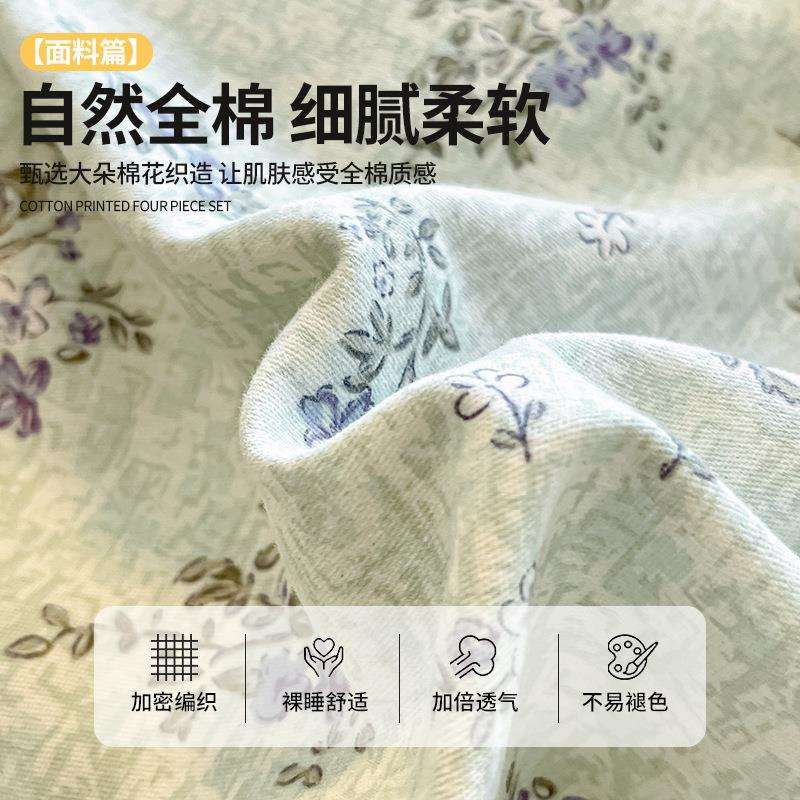 2025新款类婴级花彩竺棉01母床上亲肤舒适简约提文艺四件A套