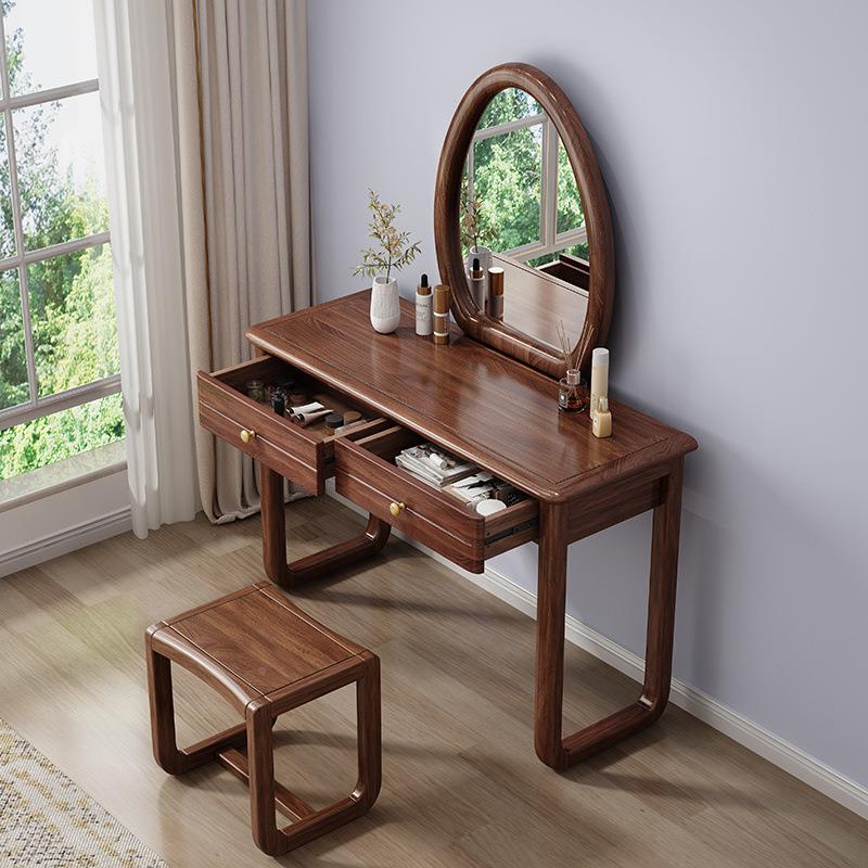 新中式胡桃木实木梳台卧现代简约收柜小纳户型全实室ENW木化妆台