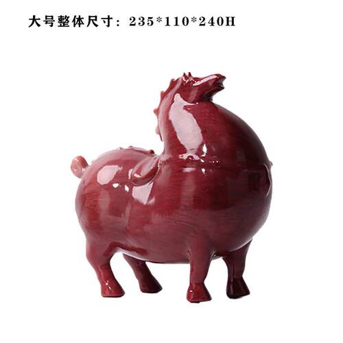 创意代新抽中式红色树脂唐马象摆件书房博古现架茶室IBG样板房装