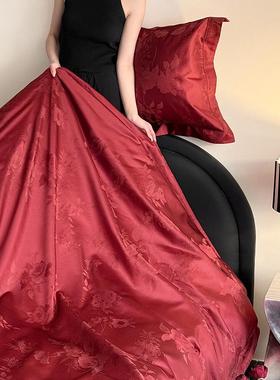 10棉0支高支奢红色提花全四件套贡轻缎长绒棉酒店式婚庆纯床LB棉