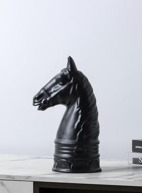 书黑雕无色树脂马头战马马头马术主体塑摆件家居样板客间厅房装饰