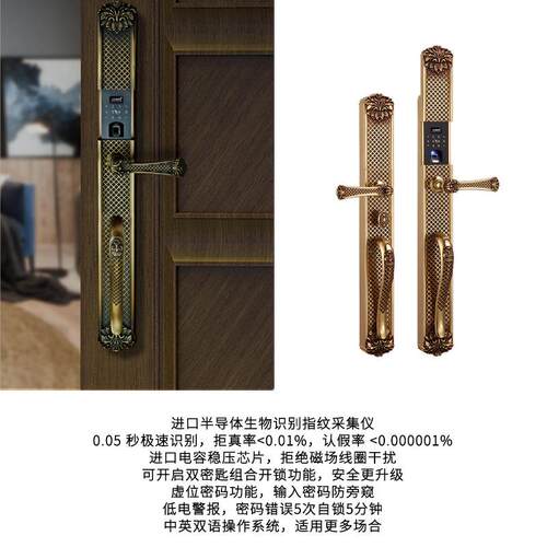 跨DP338L境复电子指纹奢门锁欧式轻智能开古门锁别墅门电子指双纹