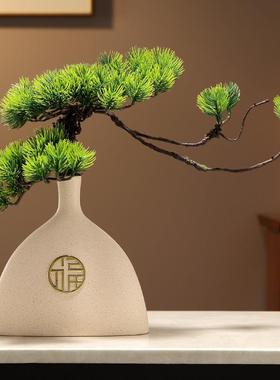 新中式迎客松腊梅花花意古风CVN瓶摆件禅玄关酒柜家居厅酒柜客装