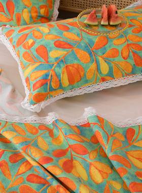 Paris叶 夏季凉感纯棉加厚老粗布床单单件高档帆布凉席被单带花边