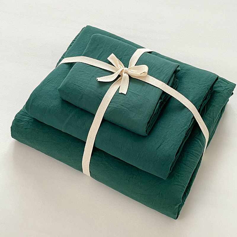 日式水洗棉床上用品四件套全棉纯色被套床单人学生宿舍三件套