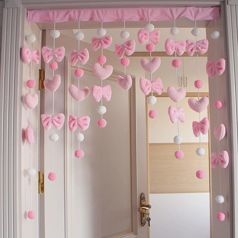 女粉色爱心之家免打孔网红卧室厨房卫生间门帘隔断帘珠帘店铺商用