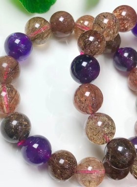 天然水晶手链超七手链三轮骨干水晶手串紫发晶金草莓晶手链女超7