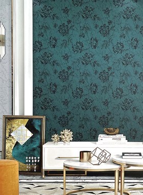 客厅卧室书房床头背景墙黄色花朵大花壁布浪漫田园灰色提花墙布WI