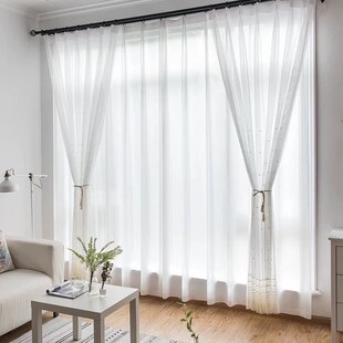 白色纱帘飘窗纱魔术贴窗帘沙隔断自粘贴式 免打孔安装 透 折扣价