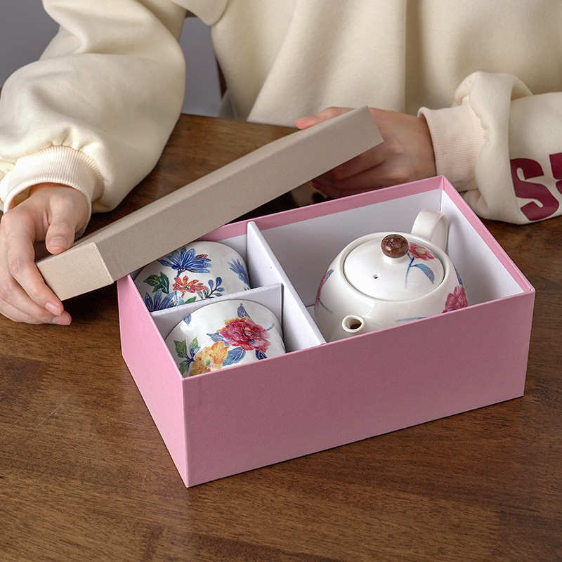 七夕礼物美浓烧陶瓷茶具套装一壶两杯便携旅行茶壶杯子釉下彩