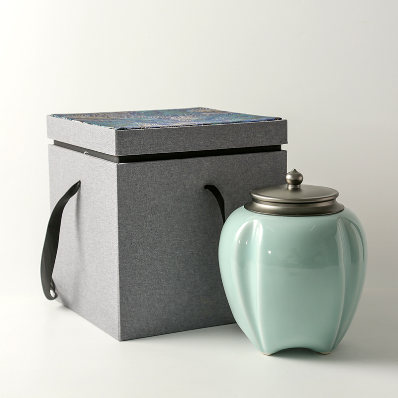 青瓷大码茶叶罐家用陶瓷一斤装密封圈罐大号普洱茶储物储茶罐