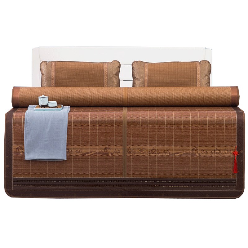 凉席1.8m床折叠竹子双人双面席子1.5米三件套藤席夏天夏季竹席