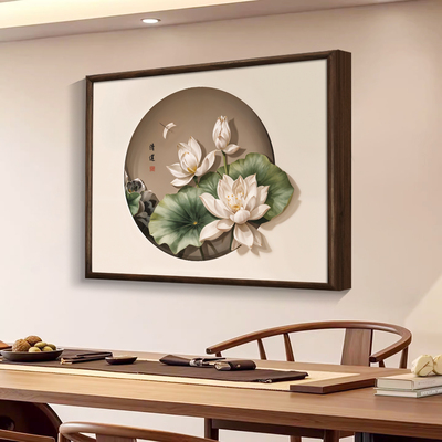 荷花实木电表箱装饰画新中式配电箱挂画和气生财遮挡电闸开关壁画