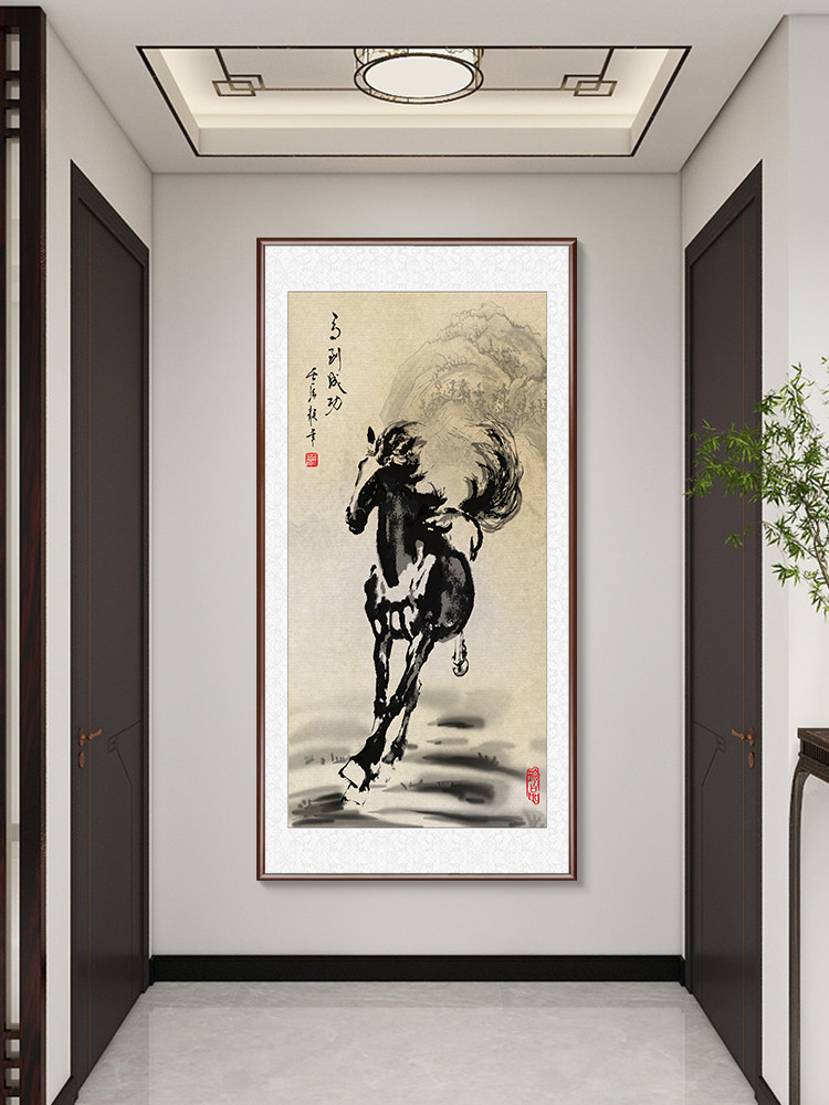 徐悲鸿马挂画马到成功过道走廊玄关装饰画中式办公室书房骏马壁画