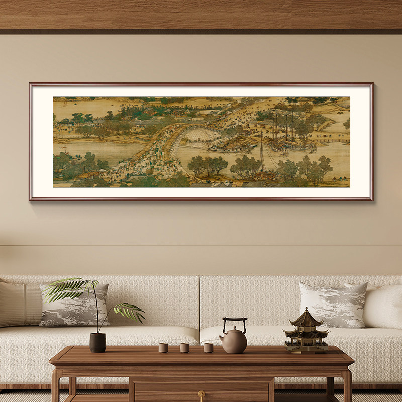 清明上河图客厅装饰画新中式茶室书房背景墙挂画宋代美学横版国画